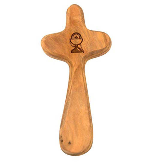 Autom Chalice and Host Design First Communion Hand Held Olive Wood Prayer Cross, 3 3/4 Inch Autom Chalice and Host Design First Communion Hand Held Olive Wood Prayer Cross, 3 3/4 Inch