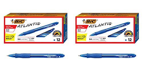 BIC Velocity Bold Retractable Ball Pen, Bold Point (1.6mm), Blue, 12-Count 2 Pack