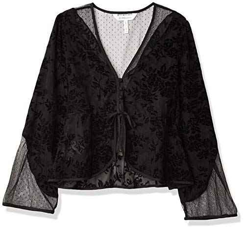 BCBGeneration Women's Mesh Contrast Tie Top, Black, XX-Small