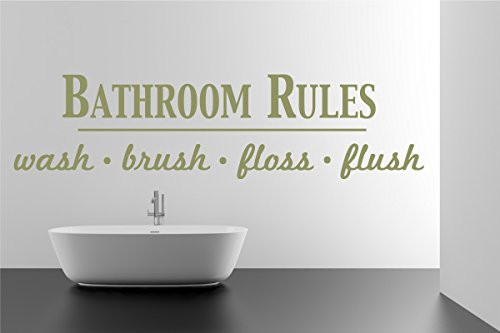 Bathroom Rules Wash Brush Floss Flush Quote Saying Wall Sticker Removable Home Decor Vinyl Decal Art (Olive, 9x36 inches)