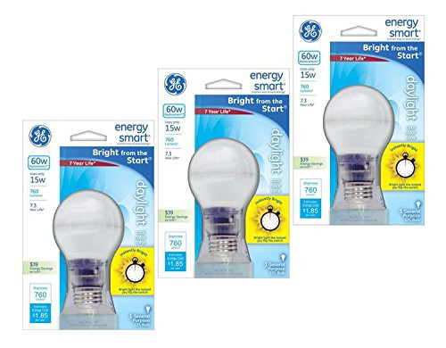 Pack of 3 GE 15W CFL Energy Smart Bulb Equivalent to 60W Daylight Cool Color Tone A19