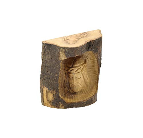 SpringNahal Olive Wood Jesus Head Wood Craved from Bethlehem with a Certificate Made in The Holy Land (4.5'')