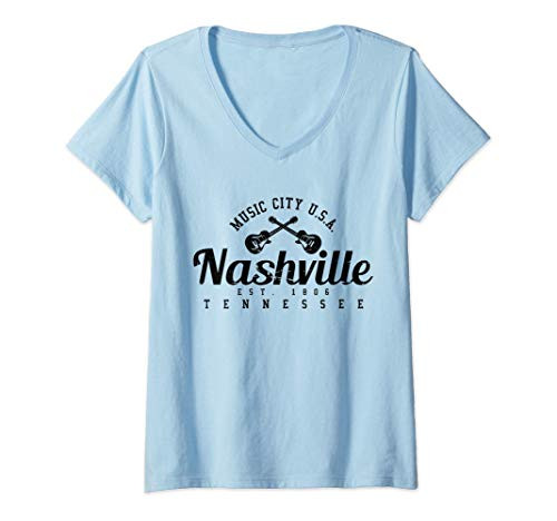 Womens Nashville - Tennessee Country Music City Guitar Gift V-Neck T-Shirt Womens Nashville - Tennessee Country Music City Guitar Gift V-Neck T-Shirt