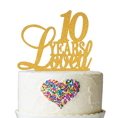 10 Years Loved Cake Topper - Cheers to 10 Years Cake Topper -Gold Glitter Happy 10th Birthday Wedding Anniversary Party Decorations 10 Years Loved Cake Topper - Cheers to 10 Years Cake Topper -Gold Glitter Happy 10th Birthday Wedding Anniversary Party Decorations