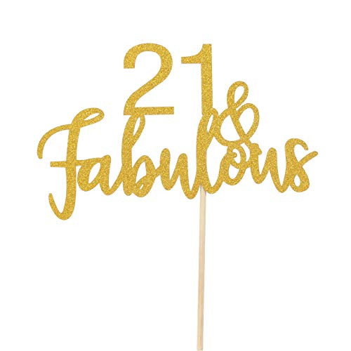 21 & Fabulous Cake Topper -Gold Glitter Hello 21 - Happy 21 Birthday Cake Topper 21th Birthday/Wedding Anniversary Party Decoration 21 & Fabulous Cake Topper -Gold Glitter Hello 21 - Happy 21 Birthday Cake Topper 21th Birthday/Wedding Anniversary Party Decoration