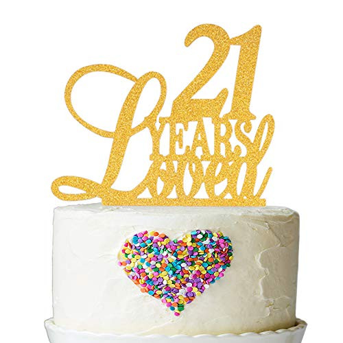21 Years Loved Cake Topper - Cheers to 21Years Cake Topper -Gold Glitter Happy 21th Birthday Wedding Anniversary Party Decorations 21 Years Loved Cake Topper - Cheers to 21Years Cake Topper -Gold Glitter Happy 21th Birthday Wedding Anniversary Party Decorations