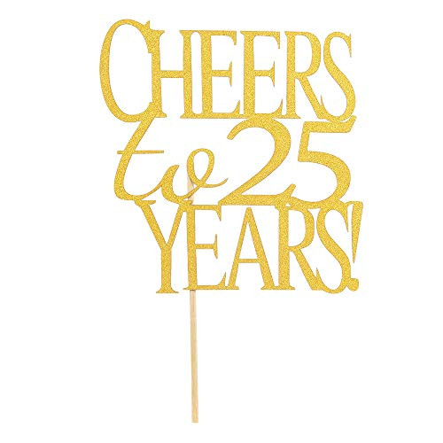 Cheers to 25 Years Cake Topper -Gold Glitter Hello 25 - Happy 25 Birthday Cake Topper 25th Biryhday/Wedding Anniversary Party Decoration Cheers to 25 Years Cake Topper -Gold Glitter Hello 25 - Happy 25 Birthday Cake Topper 25th Biryhday/Wedding Anniversary Party Decoration