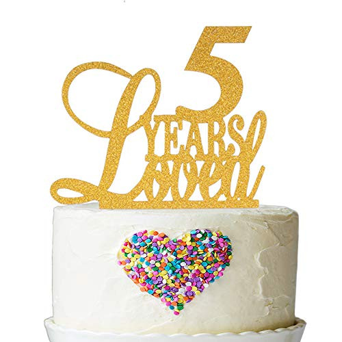 5 Years Loved Cake Topper - Cheers to 5 Years Cake Topper -Gold Glitter Happy 5th Birthday Wedding Anniversary Party Decorations 5 Years Loved Cake Topper - Cheers to 5 Years Cake Topper -Gold Glitter Happy 5th Birthday Wedding Anniversary Party Decorations