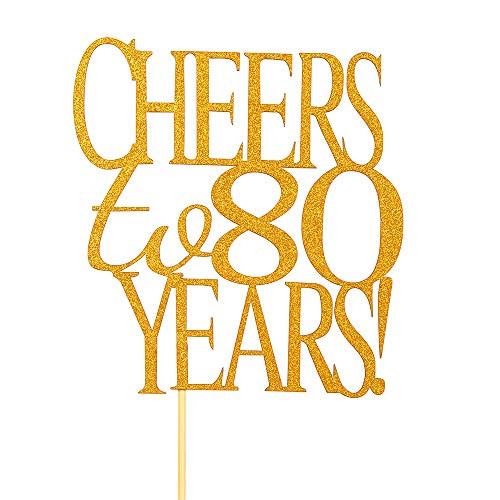 Cheers to 80 Years Cake Topper -Gold Glitter Hello 80 - Happy 80 Birthday Cake Topper 80th Birthday/Wedding Anniversary Party Decoration Cheers to 80 Years Cake Topper -Gold Glitter Hello 80 - Happy 80 Birthday Cake Topper 80th Birthday/Wedding Anniversary Party Decoration