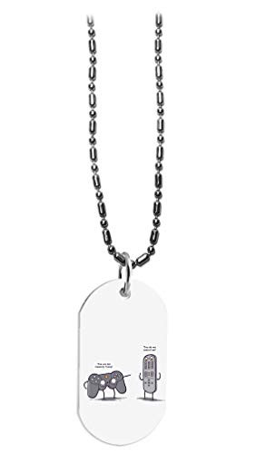 Hat Shark Randy Otter Controlling Funny Video Game Controller  and  TV Remote Arguing - 3D Color Printed Military Dog Tag, Luggage Tag Pendant Metal Chain Necklace