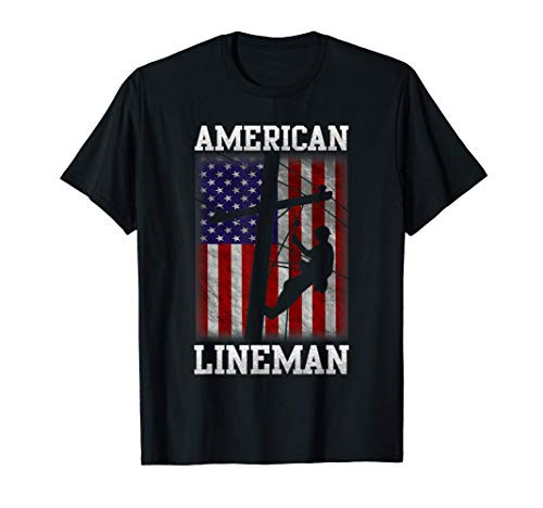 Lineman American Flag Electric Cable gift Patriotic Lineman T-Shirt