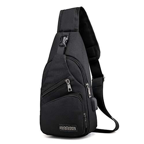 Anti-Theft Waterproof Shoulder Backpack Sling Chest Crossbody Bag Rucksack Daypack with USB Charging Port (Black)