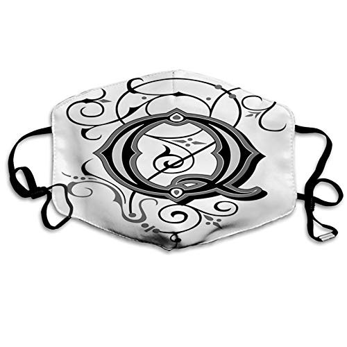Flowers Flourishing Gothic Q Words Writing Artistic Style Reusable Face Mask Balaclava Washable Outdoor Nose Mouth Cover for Men and Women