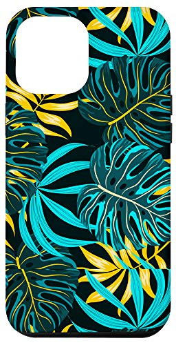 iPhone 12 Pro Max Tropical Yellow Blue Leaves Pattern Case