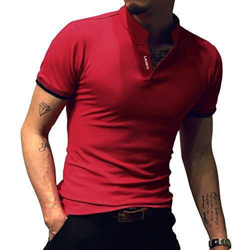 LOGEEYAR Mens Short-Sleeve Slim Fit Cotton Pique Polo Shirt,X-Large,1-red