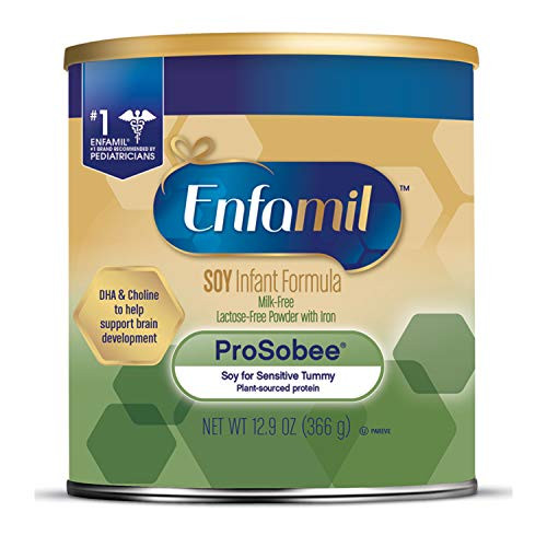 Enfamil ProSobee Soy-Based Infant Formula for Sensitive Tummies, Dairy-Free, Lactose-Free, Milk-Free, and DHA for Brain Support, Plant-Sourced Protein Powder Can, 12.9 Oz Enfamil ProSobee Soy-Based Infant Formula for Sensitive Tummies, Dairy-Free, Lactose-Free, Milk-Free, and DHA for Brain Support, Plant-Sourced Protein Powder Can, 12.9 Oz