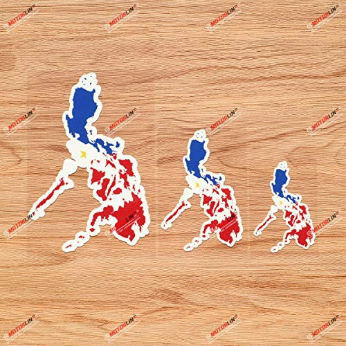 Philippines Map Flag Colors Filipino Pilipinas Vinyl Decal Sticker - 3 Pack Glossy, 3 Inches, 4 Inches, 6 Inches