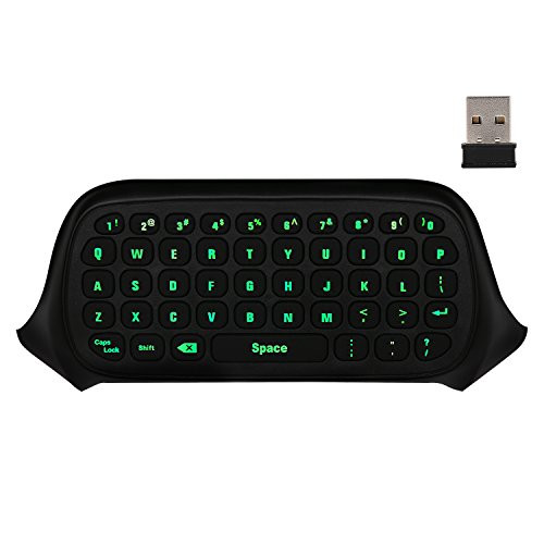 MoKo Xbox One Mini Green Backlight Keyboard, 2.4G Receiver Wireless Chatpad Message Game Keyboard Keypad, with Headset and Audio Jack, for Xbox One/Xbox One S/Xbox One Elite Controller, Black