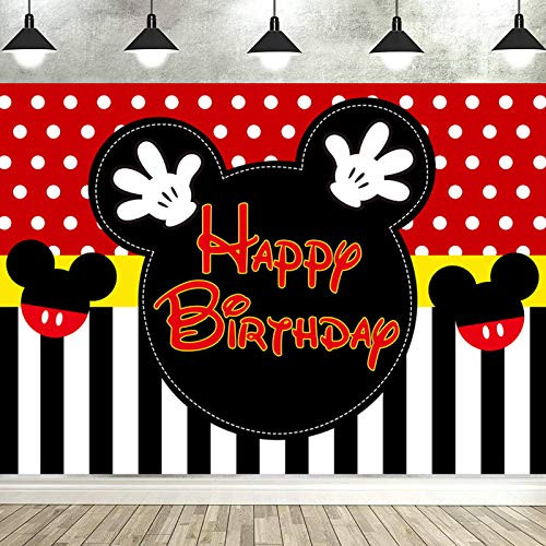 7x5FT Mickey Mouse Birthday Backdrop Happy Birthday Dots Photography Background Banner for Kids Boy Mickey Mouse Themed Baby Shower 1st 2nd Birthday Party Supplies Decoration