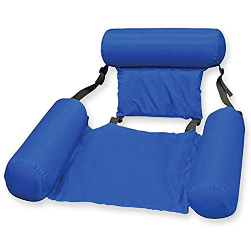 KULA Foldable Backrest Float Row Swimming Floating Chair Pool Seats Inflatable Lazy Water Bed Lounge Chairs Inflatable Pool Chair for Adults(Blue)