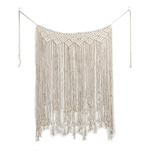 Macrame Wall Hanging Tapestry Beige Long Fringe Tassel Garland Banner Shabby Chic Bohemian Woven Tapestry Wall Decor for Dorm Living Room Bedroom Baby Nursery Art Party Wedding Backdrop Decoration