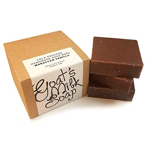 Handmade Fresh Goat's Milk Bar Soap, Olive Oil Based With Organic Shea Butter (Moroccan Vanilla, 3 bars (Economy Pack))