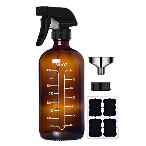 16oz Refillable Glass Amber Spray Bottle for Cleaning Solutions - Opaque Plant Mister Essential Oil Spray Bottle Container with Measurements