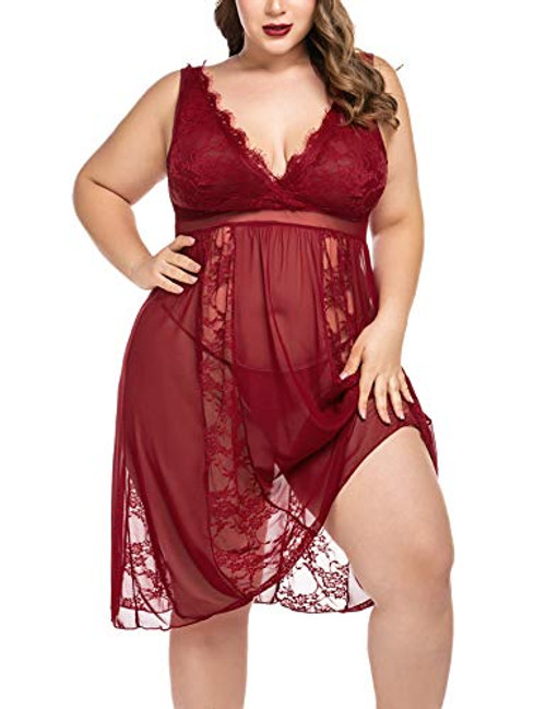 Avidlove Sexy Lingerie for Women Sheer Lace Nightgowns Bridal Lace Babydoll Dark Red, XXXL Avidlove Sexy Lingerie for Women Sheer Lace Nightgowns Bridal Lace Babydoll Dark Red, XXXL