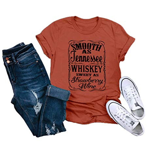 Womens Whiskey Graphic Tees Western Country Music T Shirts Short Sleeve Casual Tops (Tangerine, M)