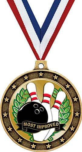 Crown Awards Gold Most Improved Bowling Medals - 2 1/2 inch Bowling Recognition Star Medals Prime