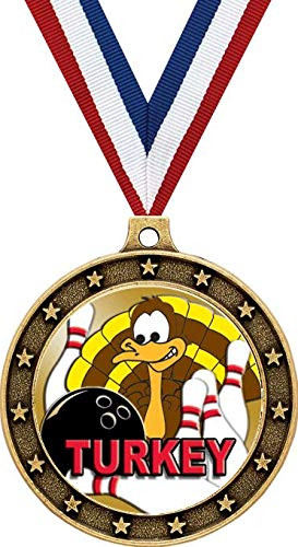 Crown Awards Gold Turkey Bowling Medals - 2 1/2 inch Bowling Recognition Star Medals Prime