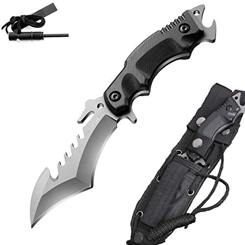 JXE JXO Fixed Blade Outdoor Duty Knife with Sheath, 420HC Stainless Steel Tactical Field Knife, Survival Knife with G10 Anti-skidding Handle