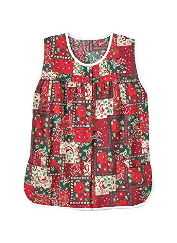 AmeriMark Patterned Womens Snap Front Cobbler Apron Vest with Two Patch Pockets Red Patch Large