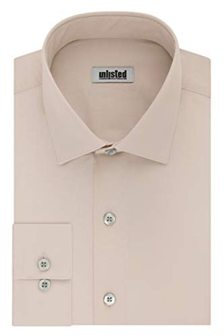 Kenneth Cole Unlisted Men's Dress Shirt Regular Fit Solid , Almond, 16 inch-16.5 inch Neck 34 inch-35 inch Sleeve