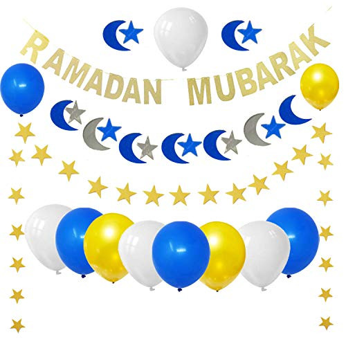 Ramadan Mubarak Decorations, Blue Gold Glitter Ramadan Mubarak Banner Sign, Ramadan Decorations,Eid Al-Fitr Mubarak Happy Ramadan Kareem Festival Party Decoration,Ramadan Banner Moon Star Garland Home Ramadan Mubarak Decorations, Blue Gold Glitter Ramadan Mubarak Banner Sign, Ramadan Decorations,Eid Al-Fitr Mubarak Happy Ramadan Kareem Festival Party Decoration,Ramadan Banner Moon Star Garland Home