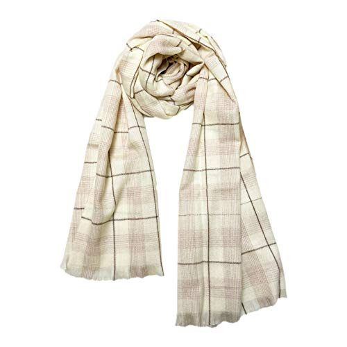 PINCTROT Fall Winter Scarf, Wool Blend Plaid Shawl, Cashmere Feel Soft Wraps (Plaid Beige)