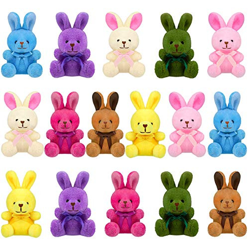 Elcoho 16 Pack Easter Plush Bunnies Stuffers Bunny Plush Bunny Animals Easter Baskets Filler Easter Party Favor