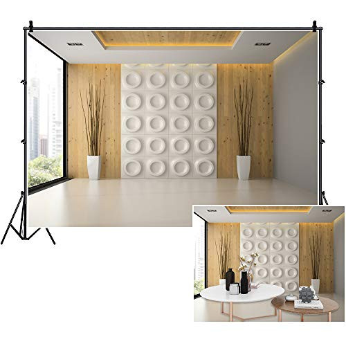YongFoto 7x5ft Empty Office Backdrop French Windows Living Room Online Meeting Background for Photography Video Conferencing Backdrop Modern Office Interior Decor Banner