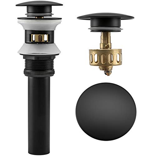 FRUD Pop Up Sink Drain with Overflow, Bathroom Faucet Vessel Vanity Sink Drain Detachable Basket Stopper, Built-In Anti-Clogging Drain Strainer Assembly, Matte Black