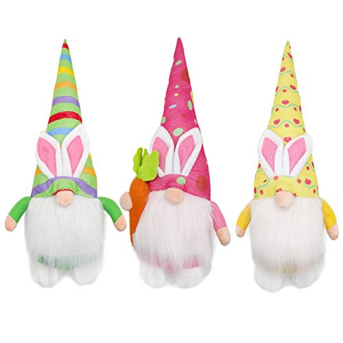 3Pcs Easter Gnome Plush Bunny Gnomes Girls Rabbit Tomte Nordic Swedish Nisse Scandinavian Tomte Elf Dwarf Home Household Decor Spring Easter Collectible Figurine