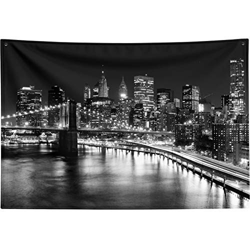 New York City Tapestry Wall Hanging Black and White,USA Brooklyn Bridge Wall Tapestry for Bedroom Living Room,NYC Downtown Manhattan Skyline at Night Skyscrapers Tapestry Backdrop Extra Large 90x60 New York City Tapestry Wall Hanging Black and White,USA Brooklyn Bridge Wall Tapestry for Bedroom Living Room,NYC Downtown Manhattan Skyline at Night Skyscrapers Tapestry Backdrop Extra Large 90x60
