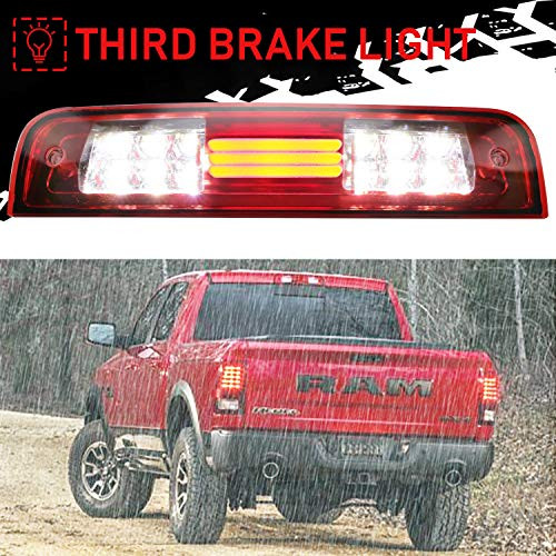 Youxmoto Fit for 2009-2017 Dodge Ram 1500 3rd Brake Light 2010-2017 Ram 2500 3500 Third Brake Light High Mount Brake Light Cargo Lamp 55372082AD 55372082AC(Chrome Housing Red Lens)