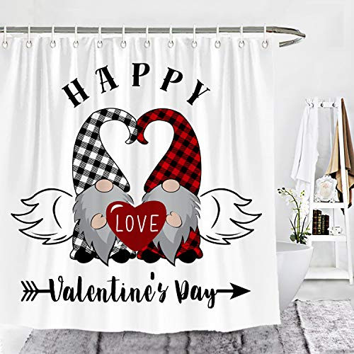 Wencal Happy Valentine's Day Buffalo Check Plaid Gnomes Shower Curtain Love Heart Wings Farmhouse Bathroom Decor with Hooks 72 x 72 Inches Wencal Happy Valentine's Day Buffalo Check Plaid Gnomes Shower Curtain Love Heart Wings Farmhouse Bathroom Decor with Hooks 72 x 72 Inches