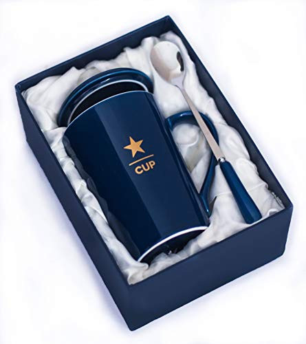 Coffee Mugs with Lid and Spoon   Ceramic Cup   Gift Idea for Birthday   Tea Cup   Cute Coffee Mugs (star cup)
