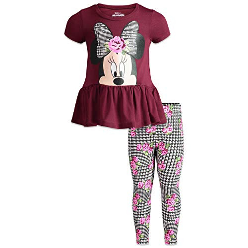 Disney Minnie Mouse Toddler Girls Ruffle Tunic Shirt  and  Legging Set (Red, 3T)