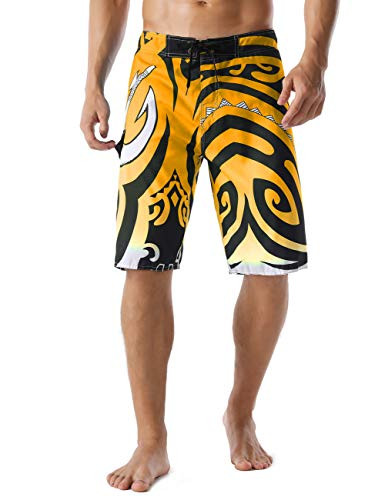 Unitop Men's Surfing Board Shorts Summer Quick Dry Printed Yellow 34