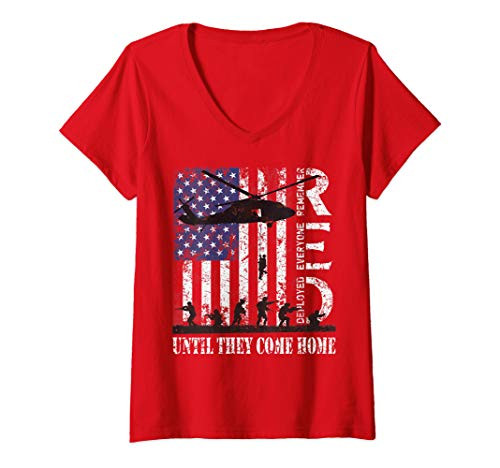 Womens RED Friday Remember Everyone Deployed US Flag Army Vintage V-Neck T-Shirt