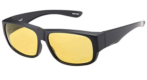 CAXMAN Night Driving Glasses HD Night Vision Fit Over Prescription Glasses Polarized Nighttime Glasses Medium Matte Black Frame Yellow Lens