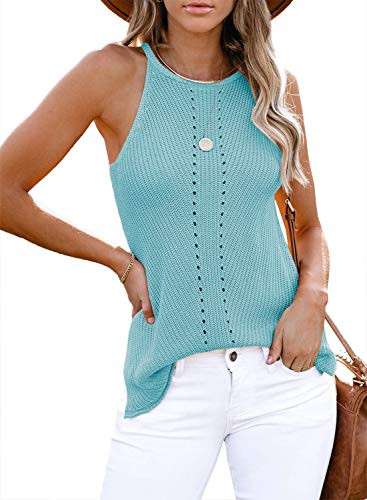 AlavQ Womens Tank Tops Casual Spring Fashion Ladies Halter Sexy Camis Summer Tanks Vest Blouse Shirts Plus Size Sky Blue 2X