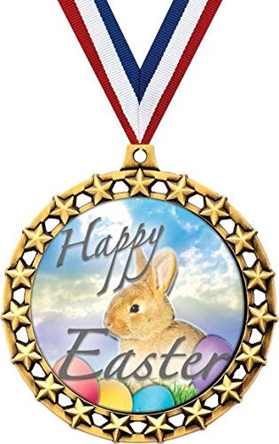 Happy Easter Medal, 2 1/2 inch Galaxy Star Easter Medals, Great Holiday Awards 1 Pack Prime